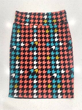 LuLaRoe Coral, Teal, Black & White Geometric Pencil Skirt